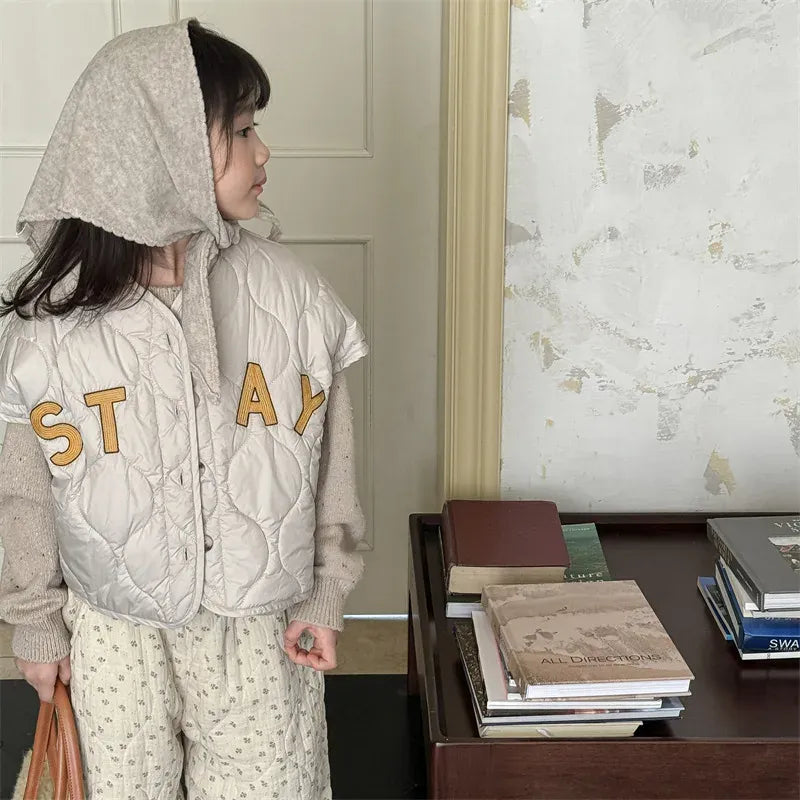 ベスト キッズベスト レターロゴ刺繍キルティングビッグシルエットベスト【mh0008457】