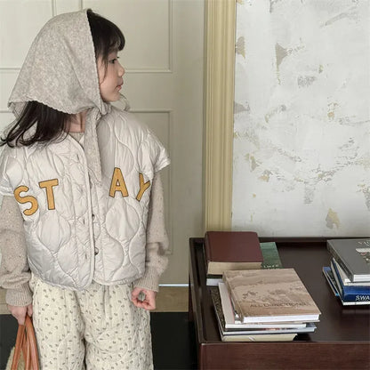 ベスト キッズベスト レターロゴ刺繍キルティングビッグシルエットベスト【mh0008457】