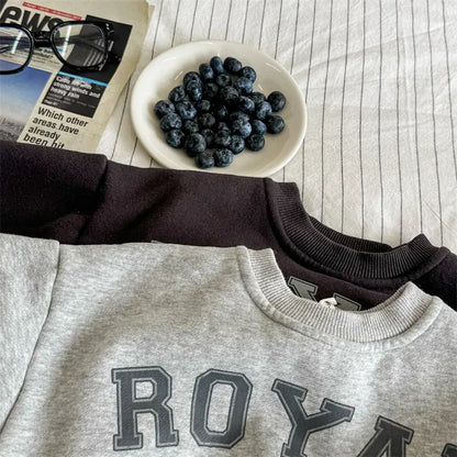 トレーナー・フーディ キッズトップス レターロゴプリント裏フリースドルマンスリーブ長袖スウェットシャツ【mh0008458】