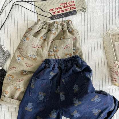 ロングパンツ・スウェットパンツ キッズパンツ 犬ドッグプリント裏フリースロングルーズパンツ【mh0008463】