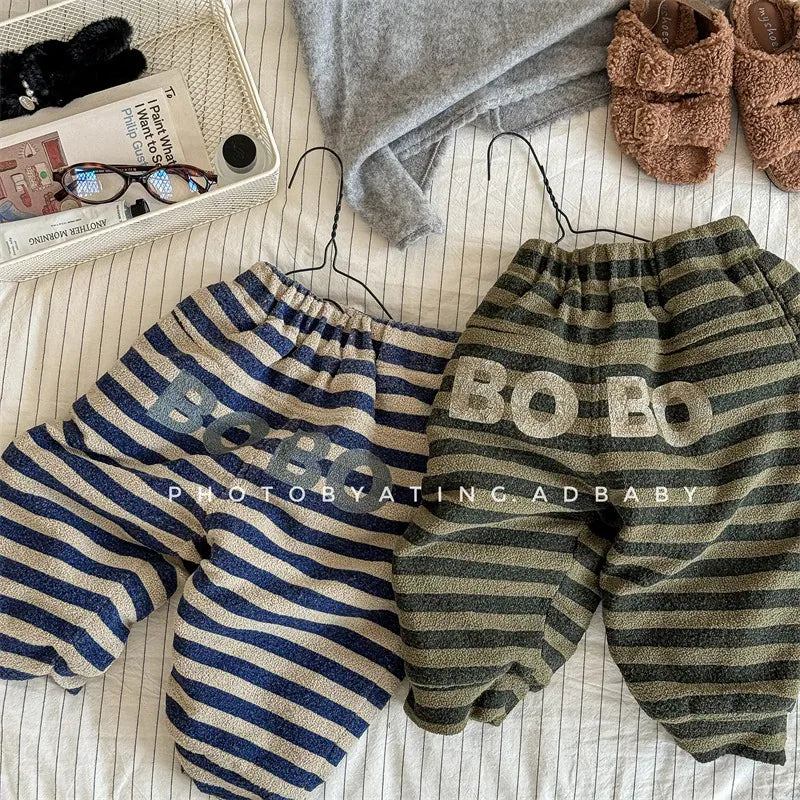 ロングパンツ・スウェットパンツ キッズパンツ ボアフリースボーダーロングスウェットパンツ【mh0008464】