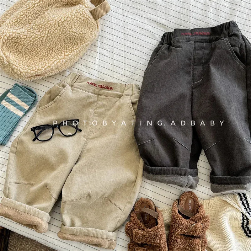 ロングパンツ・スウェットパンツ キッズパンツ ロゴ刺繍ワンポイント裏フリースロングルーズパンツ【mh0008469】