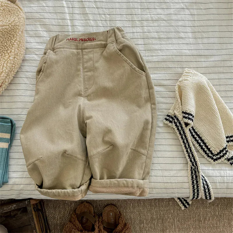 ロングパンツ・スウェットパンツ キッズパンツ ロゴ刺繍ワンポイント裏フリースロングルーズパンツ【mh0008469】