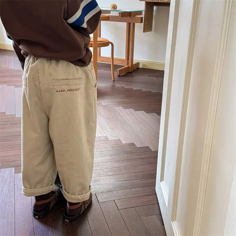 ロングパンツ・スウェットパンツ キッズパンツ ロゴ刺繍ワンポイント裏フリースロングルーズパンツ【mh0008469】