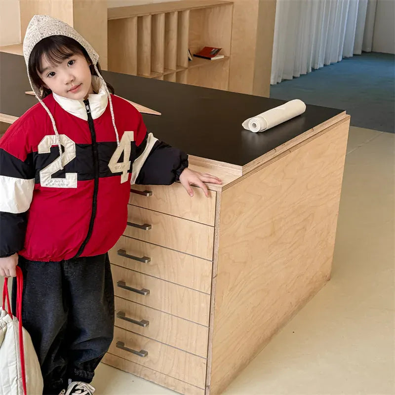 ショートコート・ジャケット・ジャンパー キッズアウター ナンバーロゴパッチワークパデッドブルゾンジャケット【mh0008470】