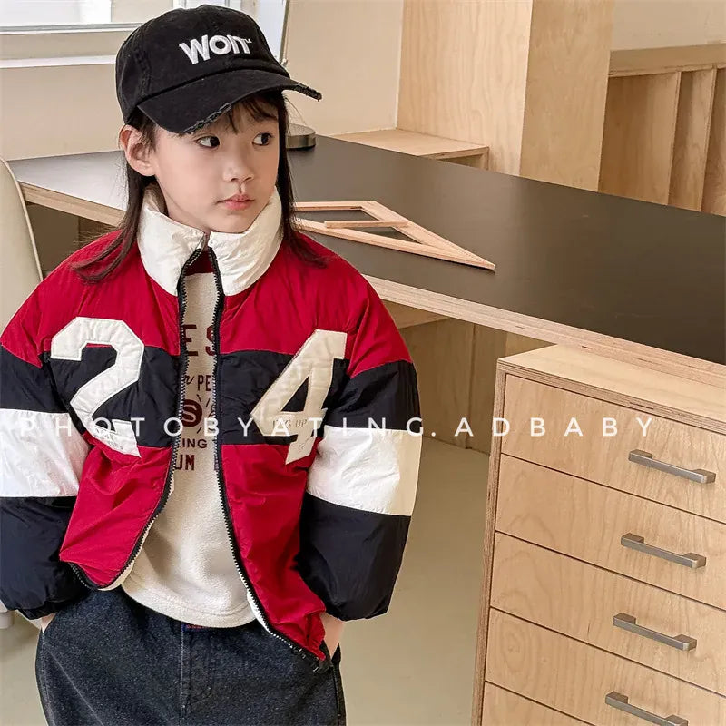 ショートコート・ジャケット・ジャンパー キッズアウター ナンバーロゴパッチワークパデッドブルゾンジャケット【mh0008470】