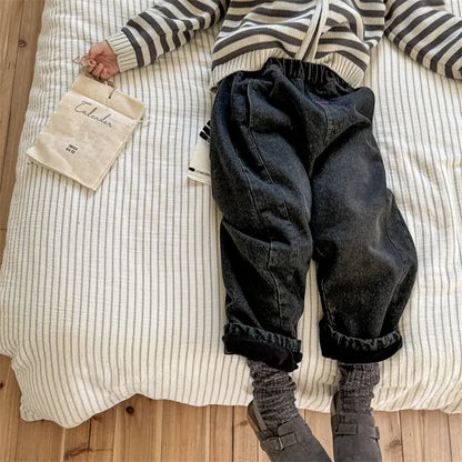 デニムパンツ キッズパンツ シンプルベーシック裏フリースデニムパンツジーンズ【mh0008471】