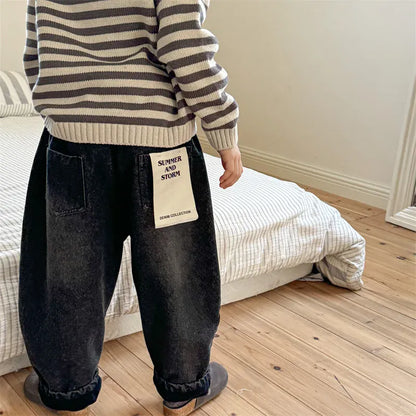 デニムパンツ キッズパンツ シンプルベーシック裏フリースデニムパンツジーンズ【mh0008471】