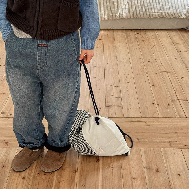 デニムパンツ キッズパンツ シンプルベーシック裏フリースデニムパンツジーンズ【mh0008471】