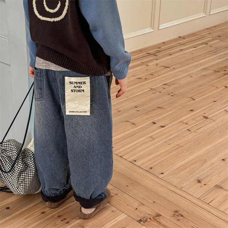 デニムパンツ キッズパンツ シンプルベーシック裏フリースデニムパンツジーンズ【mh0008471】