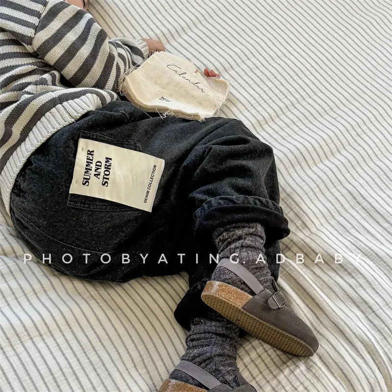 デニムパンツ キッズパンツ シンプルベーシック裏フリースデニムパンツジーンズ【mh0008471】