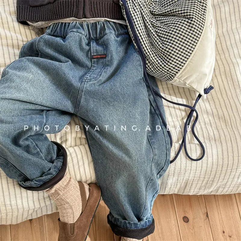 デニムパンツ キッズパンツ シンプルベーシック裏フリースデニムパンツジーンズ【mh0008471】
