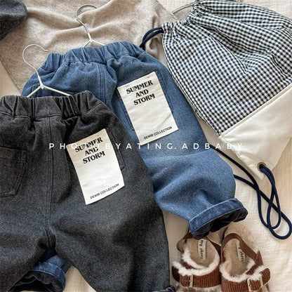 デニムパンツ キッズパンツ シンプルベーシック裏フリースデニムパンツジーンズ【mh0008471】