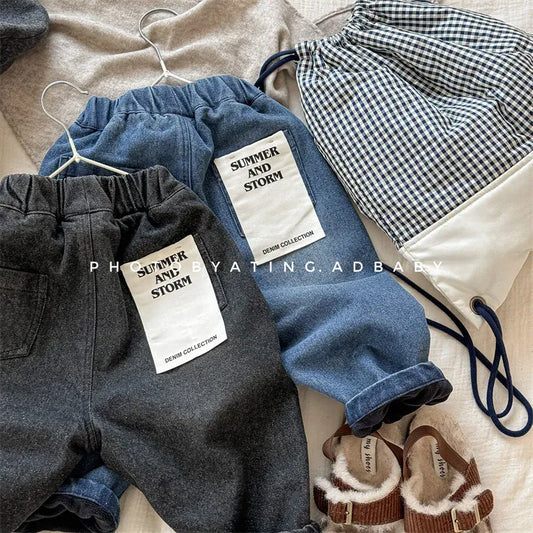 デニムパンツ キッズパンツ シンプルベーシック裏フリースデニムパンツジーンズ【mh0008471】