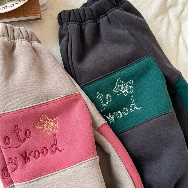 ロングパンツ・スウェットパンツ キッズパンツ ねこキャット刺繍パッチワークロングスウェットパンツ【mh0008473】