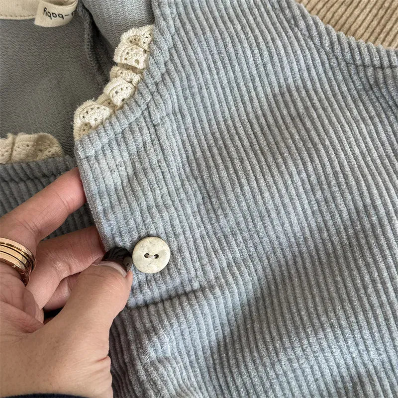 ノースリーブジャンプスーツ キッズジャンプスーツ レースフリルコーデュロイノースリーブワイドジャンプスーツ【mh0008629】