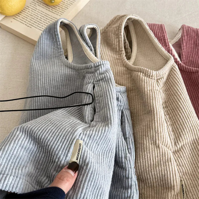 ノースリーブジャンプスーツ キッズジャンプスーツ レースフリルコーデュロイノースリーブワイドジャンプスーツ【mh0008629】