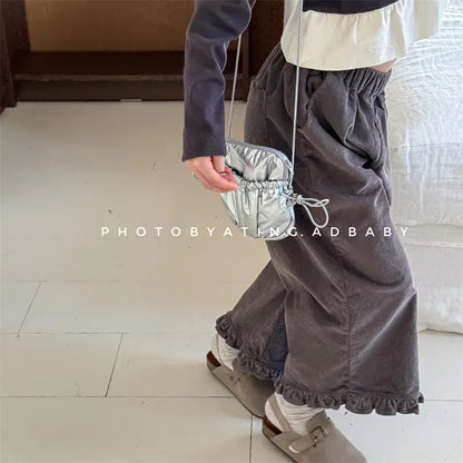 ロングパンツ・スウェットパンツ キッズパンツ フラワー小花柄プリント裾フリルワイドルーズロングパンツ【mh0008630】