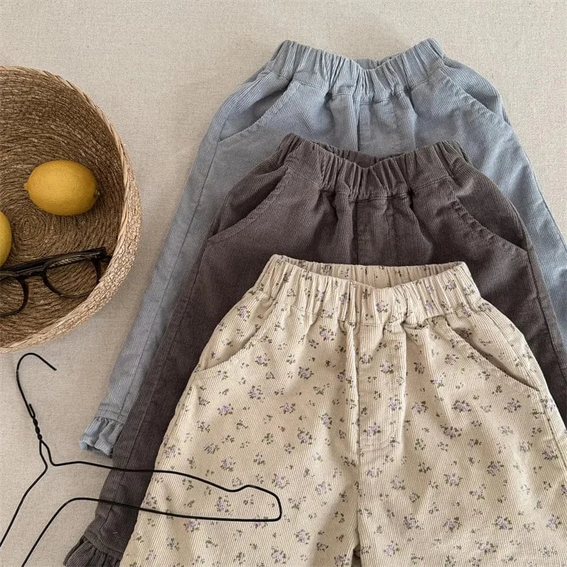 ロングパンツ・スウェットパンツ キッズパンツ フラワー小花柄プリント裾フリルワイドルーズロングパンツ【mh0008630】