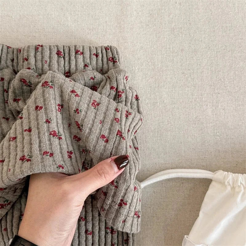 レギンスパンツ キッズパンツ フラワープリントスカートドッキングリブレギンスパンツスカッツ【mh0008631】