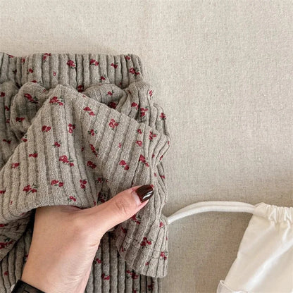 レギンスパンツ キッズパンツ フラワープリントスカートドッキングリブレギンスパンツスカッツ【mh0008631】