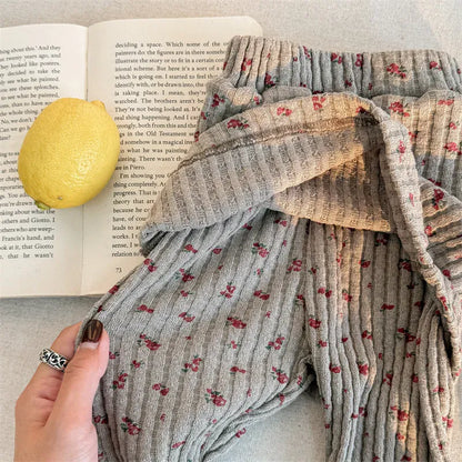 レギンスパンツ キッズパンツ フラワープリントスカートドッキングリブレギンスパンツスカッツ【mh0008631】