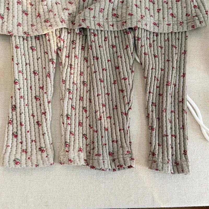 レギンスパンツ キッズパンツ フラワープリントスカートドッキングリブレギンスパンツスカッツ【mh0008631】