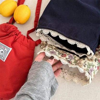 ハーフパンツ・ショートパンツ キッズパンツ フラワー/無地裾レースハーフパンツ【mh0008649】