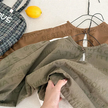 長袖シャツ・ブラウス キッズトップス レターロゴプリントパッチワーク長袖バルーンスリーブシャツブラウス【mh0008655】