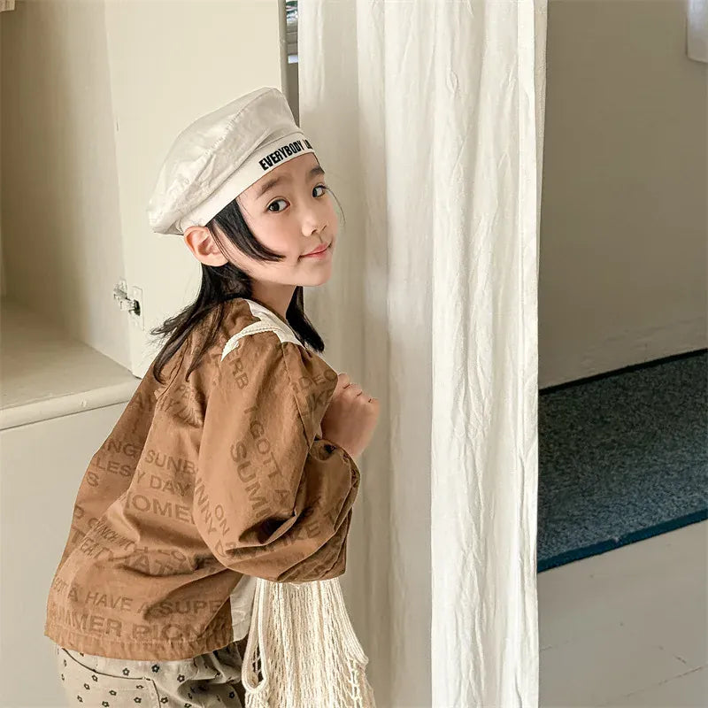 長袖シャツ・ブラウス キッズトップス レターロゴプリントパッチワーク長袖バルーンスリーブシャツブラウス【mh0008655】