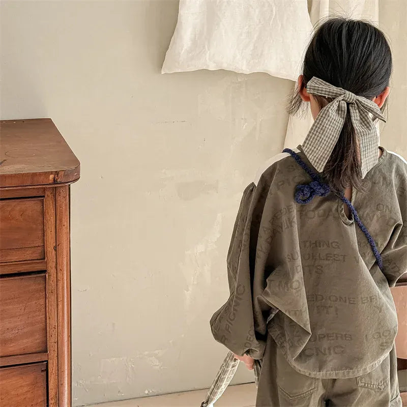 長袖シャツ・ブラウス キッズトップス レターロゴプリントパッチワーク長袖バルーンスリーブシャツブラウス【mh0008655】