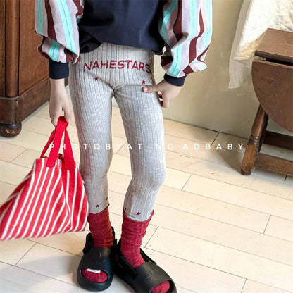 レギンスパンツ キッズパンツ レターロゴリブレギンスパンツ【mh0008657】