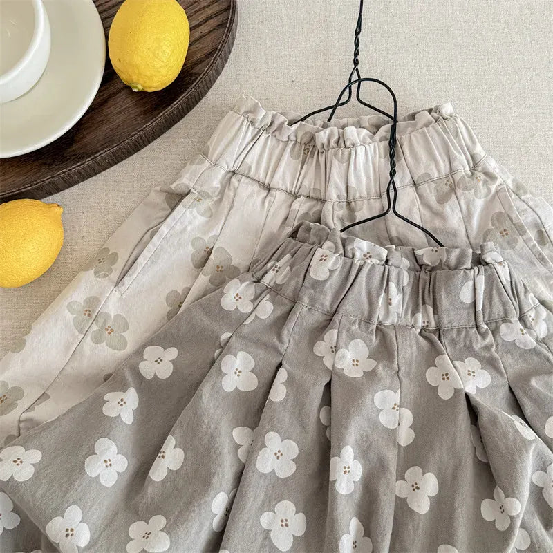 ロングパンツ・スウェットパンツ キッズパンツ レトロフラワープリントルーズバルーンパンツ【mh0008658】