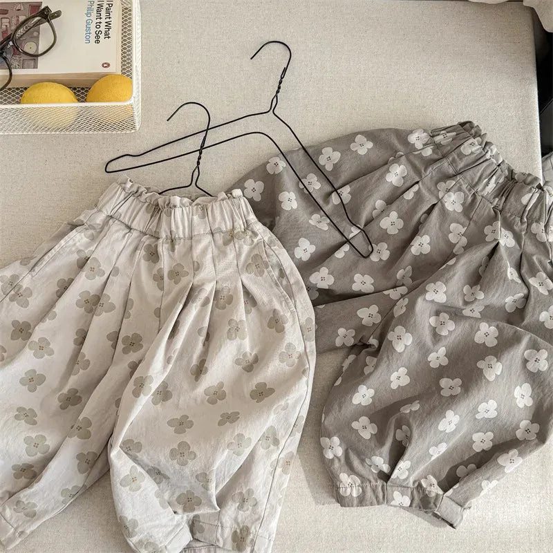 ロングパンツ・スウェットパンツ キッズパンツ レトロフラワープリントルーズバルーンパンツ【mh0008658】