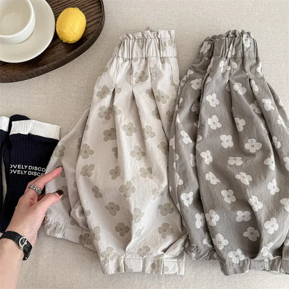 ロングパンツ・スウェットパンツ キッズパンツ レトロフラワープリントルーズバルーンパンツ【mh0008658】