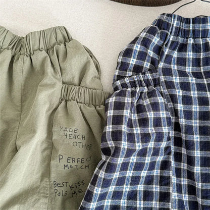 ロングパンツ・スウェットパンツ キッズパンツ チェック/レターロゴプリントロングワイドルーズパンツガウチョパンツ【mh0008659】