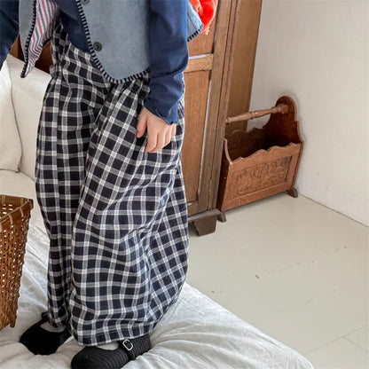 ロングパンツ・スウェットパンツ キッズパンツ チェック/レターロゴプリントロングワイドルーズパンツガウチョパンツ【mh0008659】