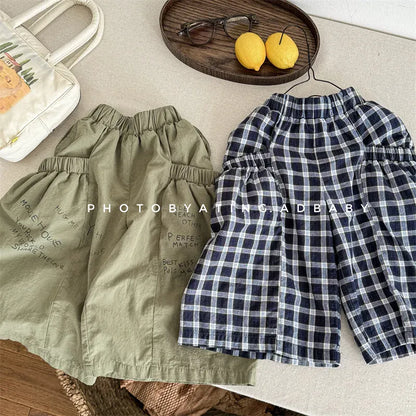 ロングパンツ・スウェットパンツ キッズパンツ チェック/レターロゴプリントロングワイドルーズパンツガウチョパンツ【mh0008659】