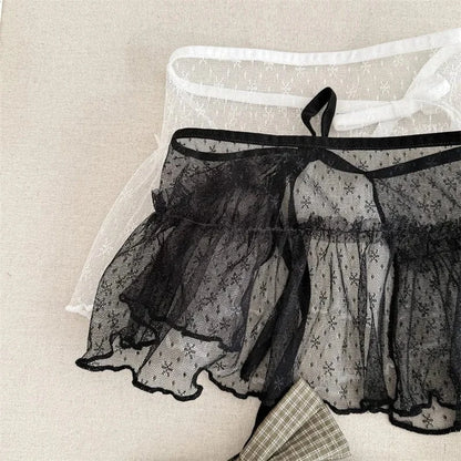 デニムパンツ キッズパンツ レースエプロン+ルーズロングデニムパンツセット【mh0008661】