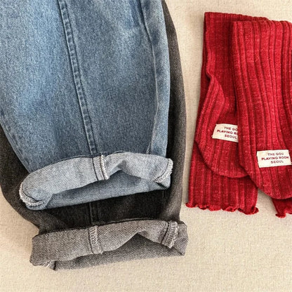 デニムパンツ キッズパンツ シンプルルーズロングデニムパンツ【mh0008662】