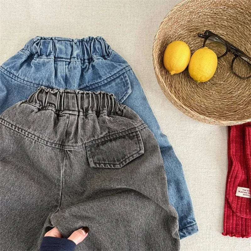 デニムパンツ キッズパンツ シンプルルーズロングデニムパンツ【mh0008662】