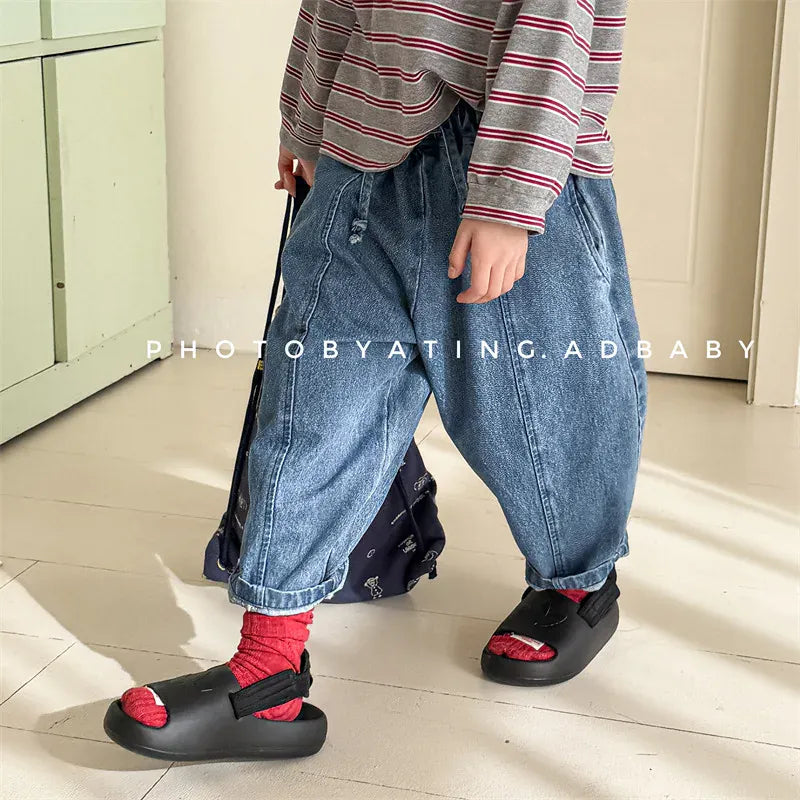 デニムパンツ キッズパンツ シンプルルーズロングデニムパンツ【mh0008662】