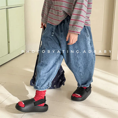 デニムパンツ キッズパンツ シンプルルーズロングデニムパンツ【mh0008662】