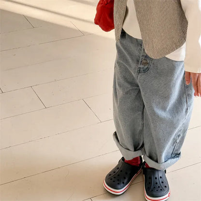 デニムパンツ キッズパンツ ボタンフライルーズロングデニムパンツ【mh0008962】