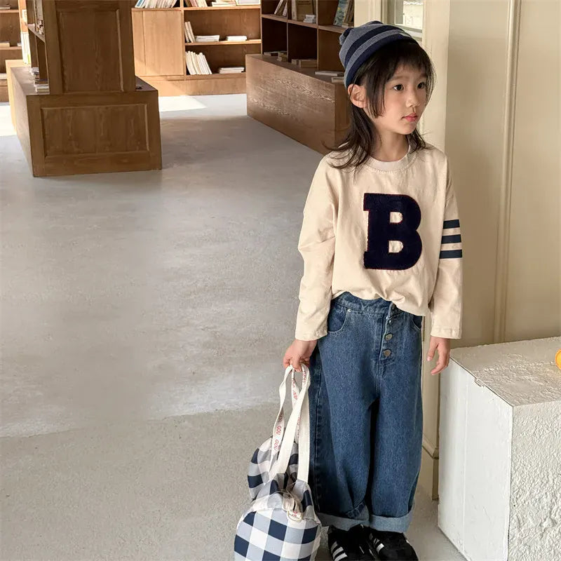 デニムパンツ キッズパンツ ボタンフライルーズロングデニムパンツ【mh0008962】