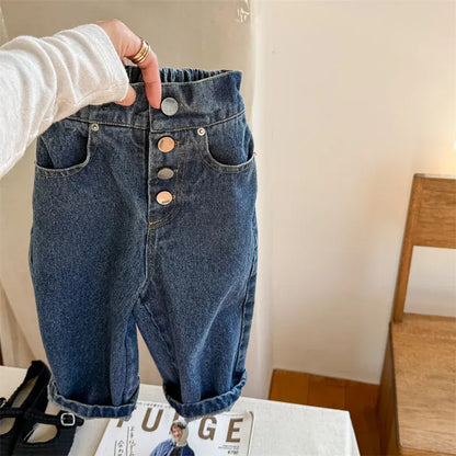 デニムパンツ キッズパンツ ボタンフライルーズロングデニムパンツ【mh0008962】