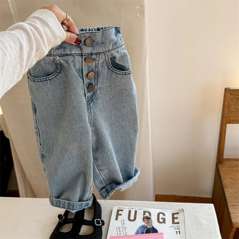 デニムパンツ キッズパンツ ボタンフライルーズロングデニムパンツ【mh0008962】