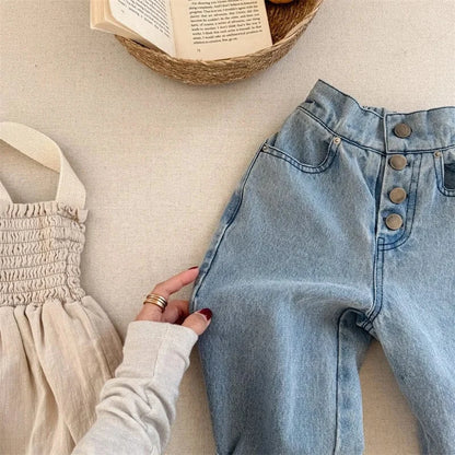 デニムパンツ キッズパンツ ボタンフライルーズロングデニムパンツ【mh0008962】