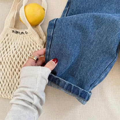 デニムパンツ キッズパンツ ボタンフライルーズロングデニムパンツ【mh0008962】