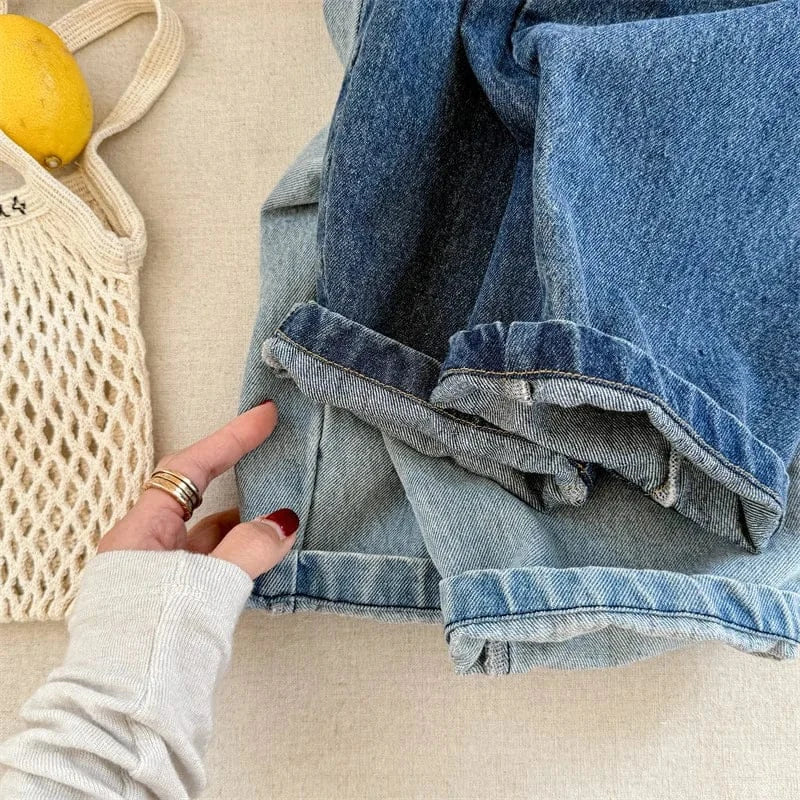 デニムパンツ キッズパンツ ボタンフライルーズロングデニムパンツ【mh0008962】